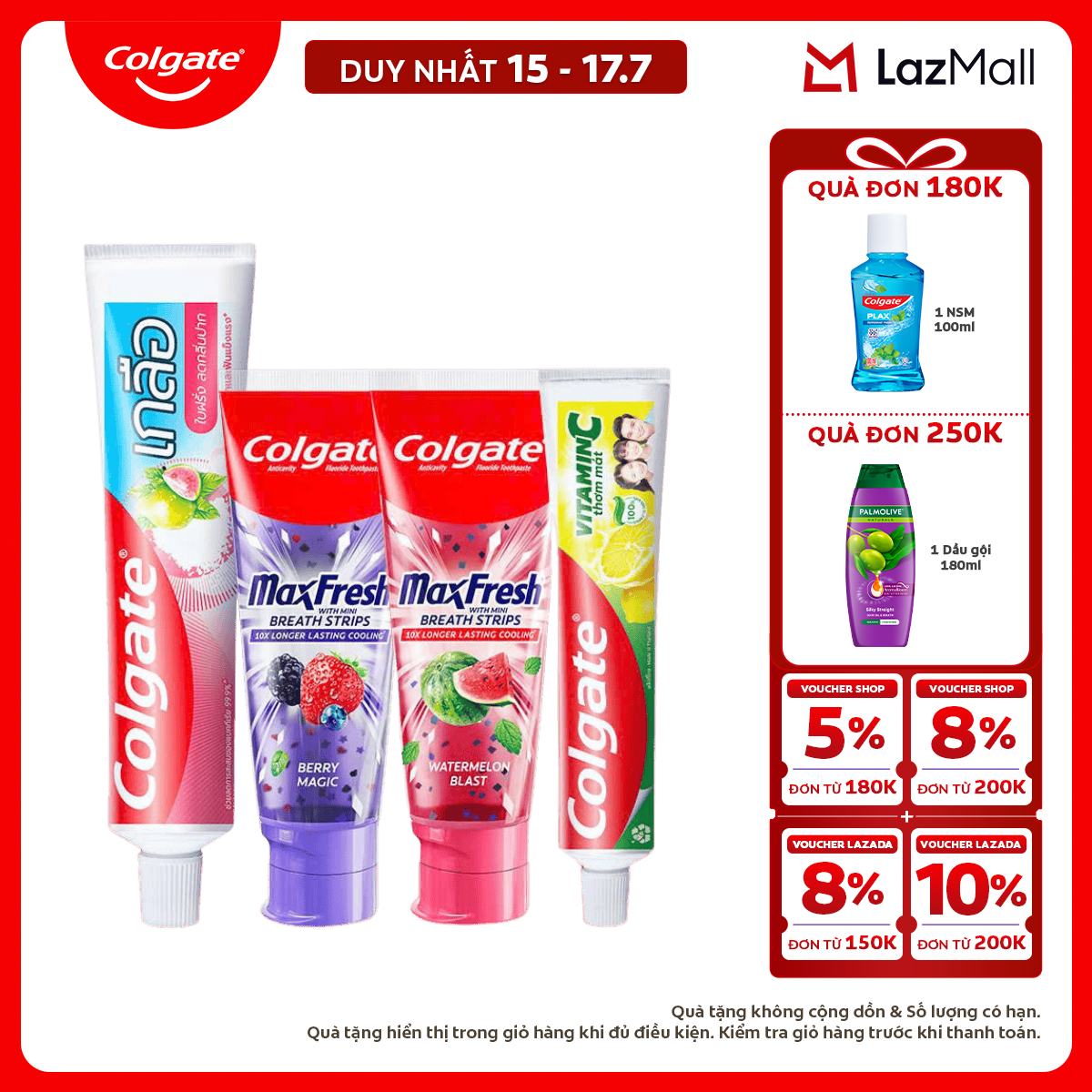 [Chỉ 15-17.7_X2 Voucher giảm đến 18%] Bộ sưu tập Kem đánh răng Colgate vị trái cây