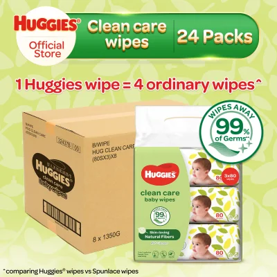 [Made in Singapore] Huggies Baby Wipes Clean Care 80sx3- CASE (24packs)