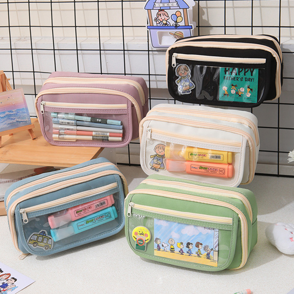 Student Simple Large-Capacity Pencil Case Transparent Multi-Layer Stationery Box School Supplies WJ555