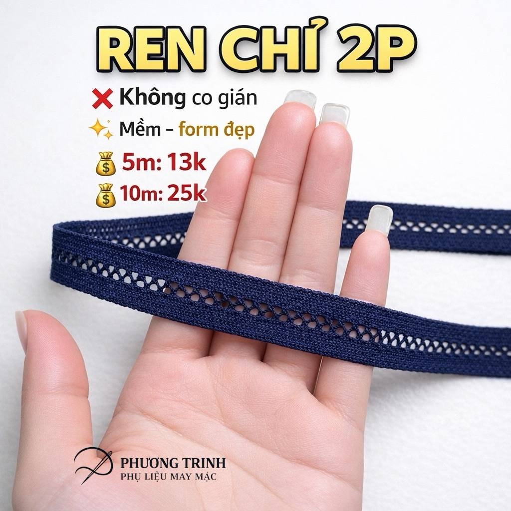 Ren chỉ bản 2P không co giãn – Ren viền may đồ lót, váy áo, phụ liệu may mặc giá rẻ