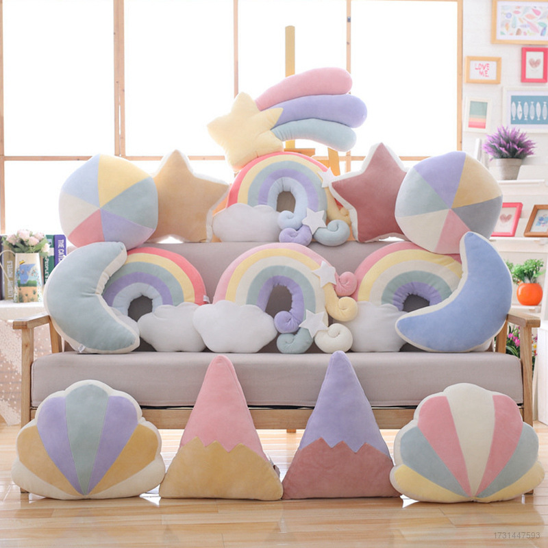 clu Rainbow Star Moon Color Cloud Meteor Scallop Plush Pillow Home Decor Bedroon Cushion Soft Dolls Plush Toys For Kids Gifts ulc