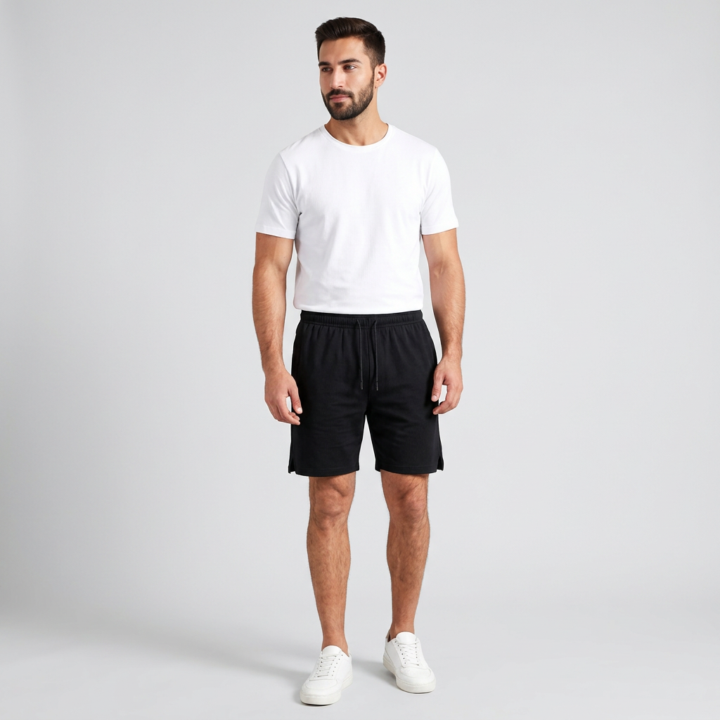 Men’s Black Casual Shorts for Men – Comfortable Cotton Summer Shorts with Elastic Waist & Side Pockets