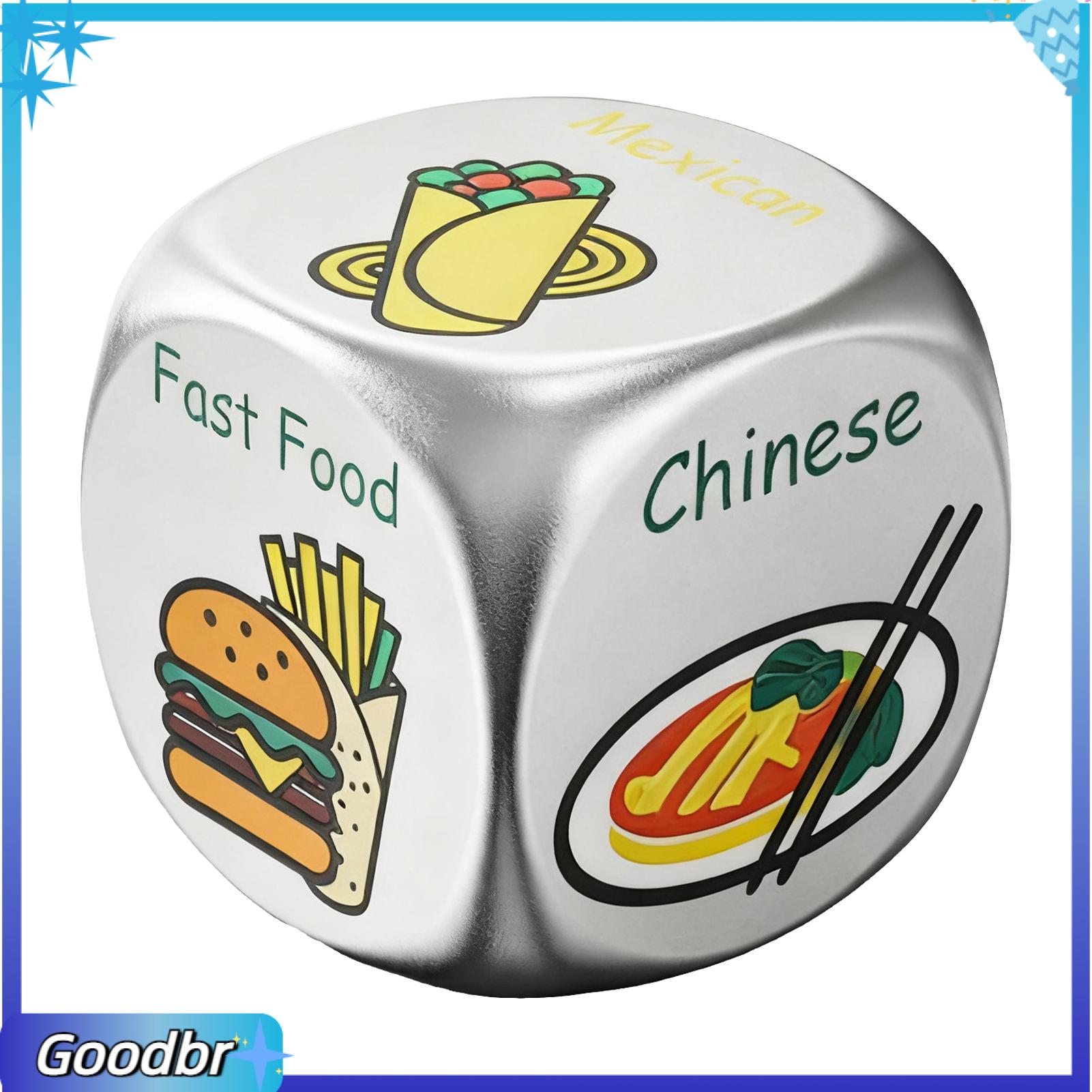 Goodbro foodie xúc xắc kim loại ăn uống xúc xắc xúc xắc quyết định thực phẩm xúc xắc 6 bên thức ăn nhanh bữa ăn tối decider cho các cặp vợ chồng ngày đêm Valentine Quà Tặng Trung Quốc Sushi Mexican Steakhouse ẩm thực ý lựa chọn