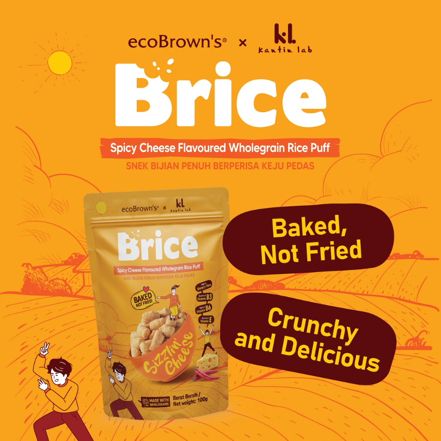 [Sing Shiok] Snack Phồng Vị Phô Mai Cay Brice (Brice Spicy Cheese Flavoured Wholegrain Rice Puff) - Không Chiên Dầu