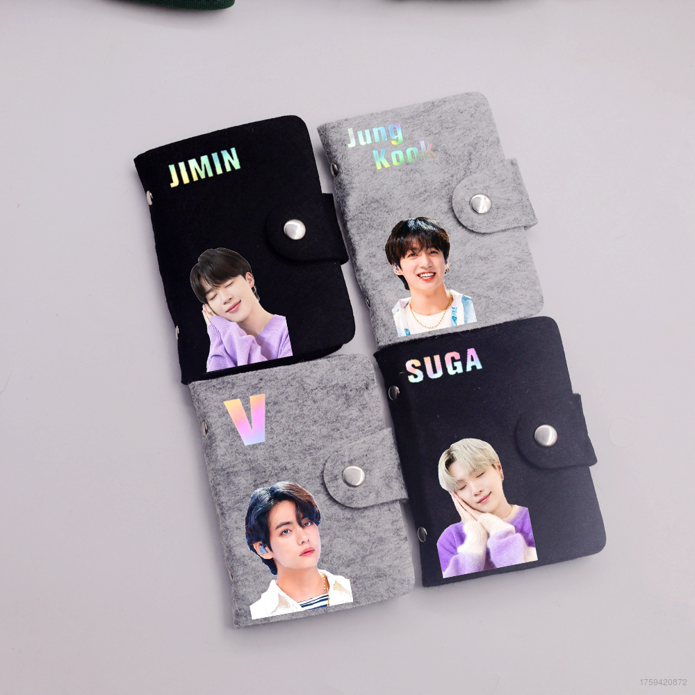Bts Wallet - Short Foldable Pu Leather Card Holder With Multi