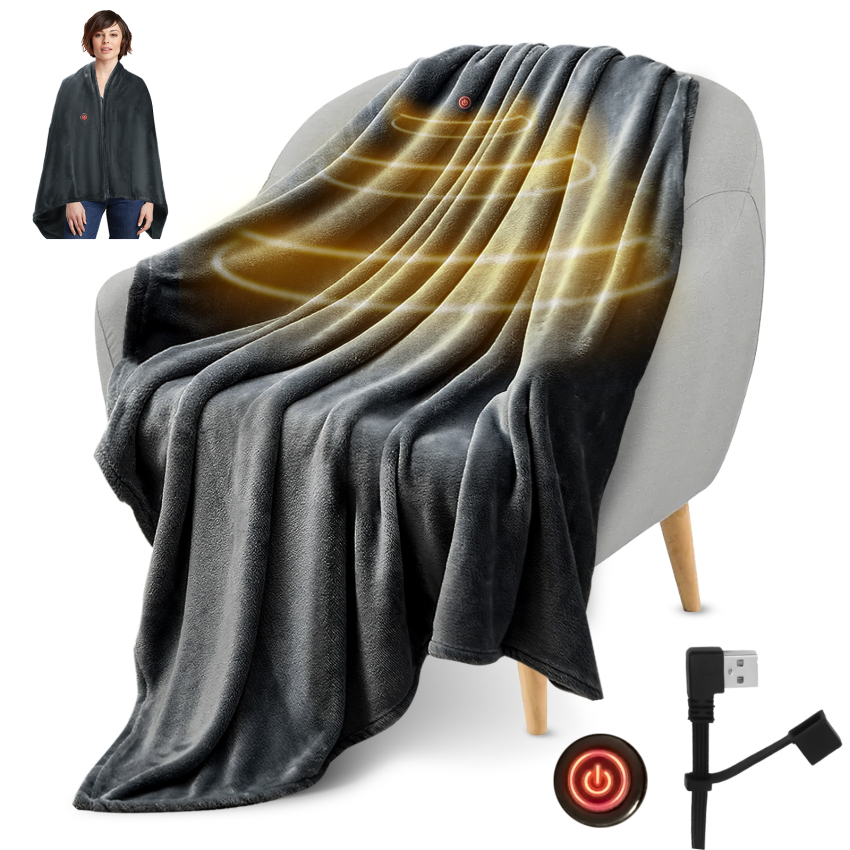 USB Warming Blanket Shawl, 150x85cm Warming Blanket with 3 Levels of Heat, Flannel Quick Warming Blanket, Machine Washable, for Home and Office