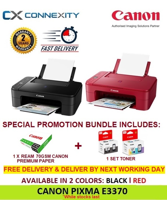 [SPECIAL PROMOTION] Canon Pixma E3370 l Inkjet Printers l All-in-One Printer l Wireless l Pixma l E3370 l 2 Years Carry-In Warranty l Printer l Black color l Singapore