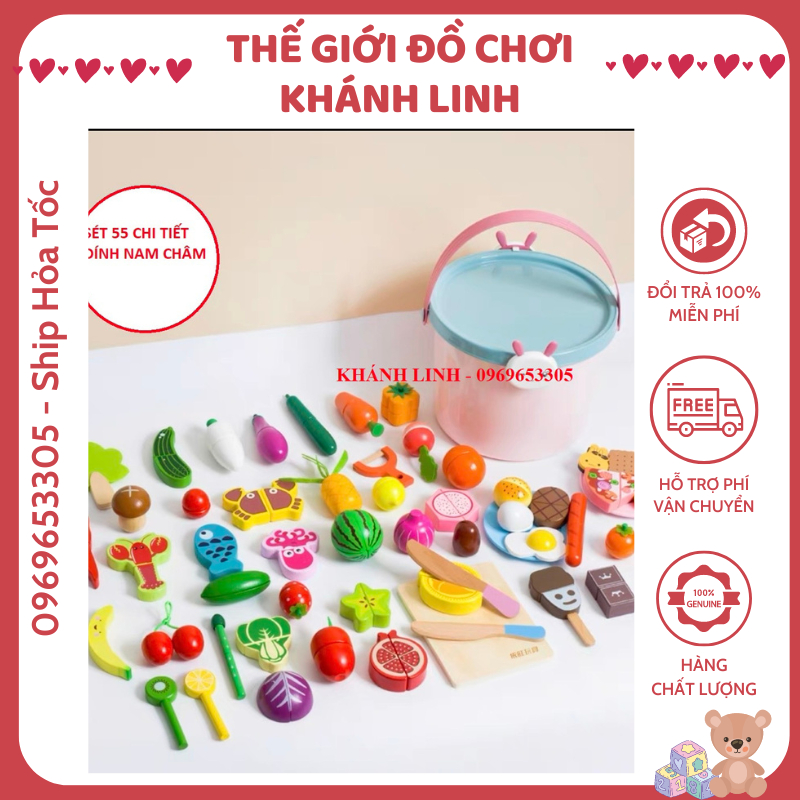 Đồ chơi củ quả thực phẩm nấu ăn băng gỗ cho bé DÍNH NAM CHÂM-Dochoikhanhlinh