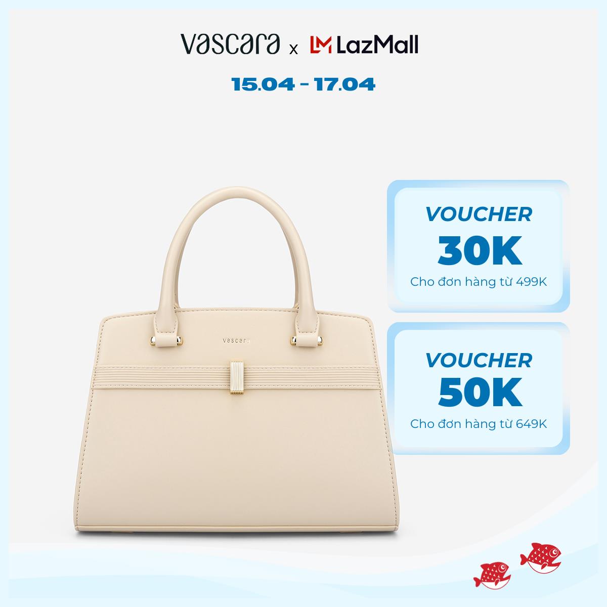 [Voucher 30K | 15.4] Vascara Túi Xách Tay Nhấn Đường Kẻ Vân Sọc - TOT 0188