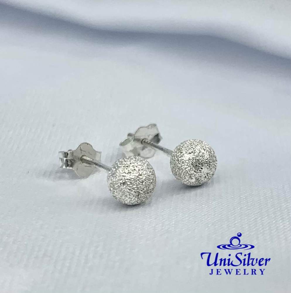 Unisilver Sterling Silver Sanblast Ball Earring Studs