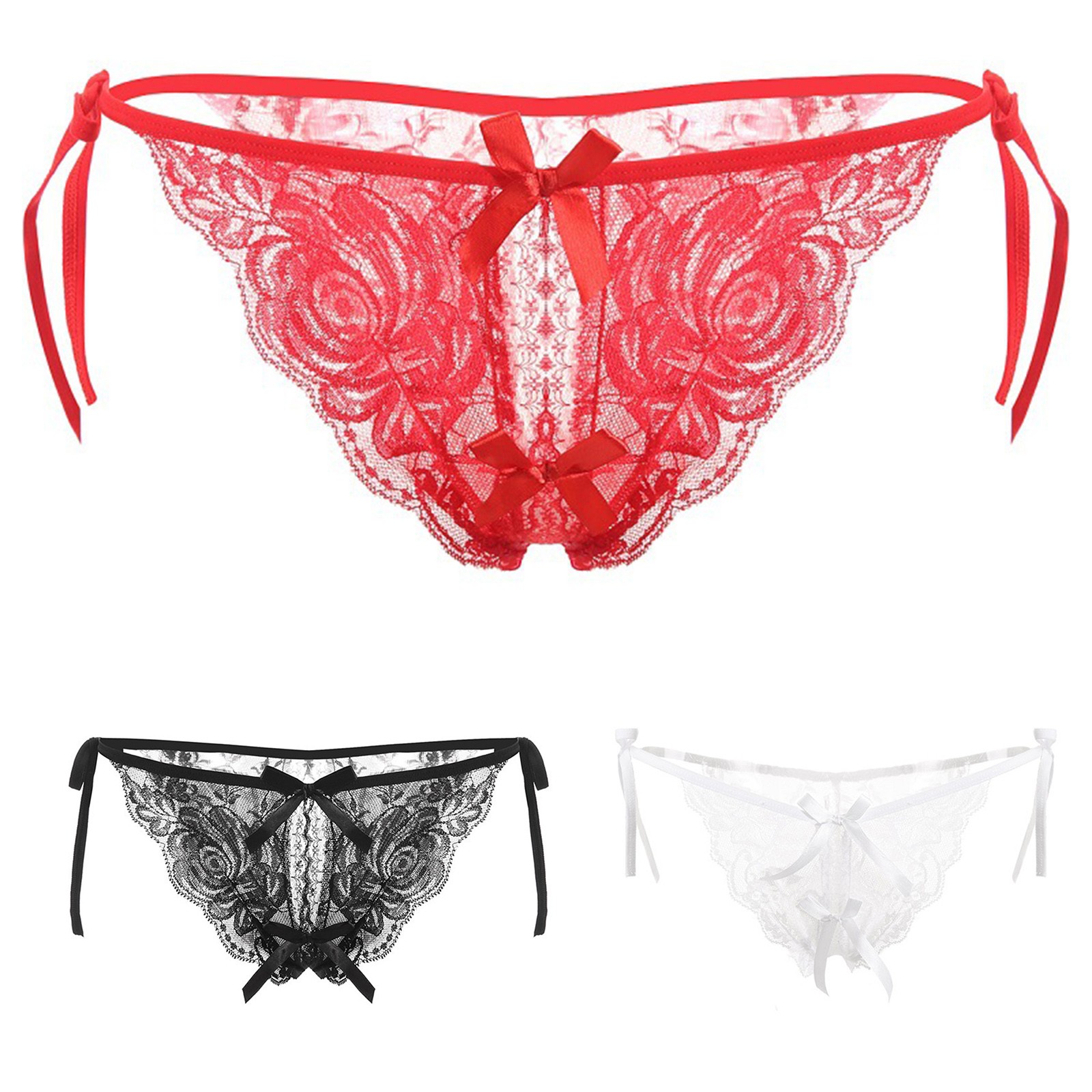FINETOO 3PCS/Set Women Lace Thongs Panties Sexy Floral Underwear