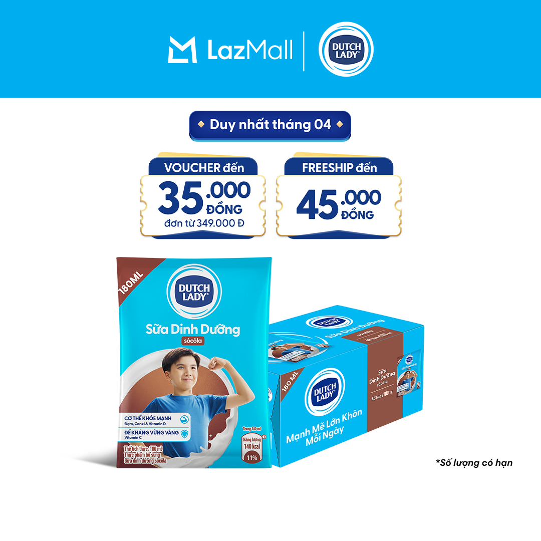 Thùng 48 Bịch Sữa Dinh Dưỡng Dutch Lady Cô Gái Hà Lan Hương Socola 180ml (48x180ml)