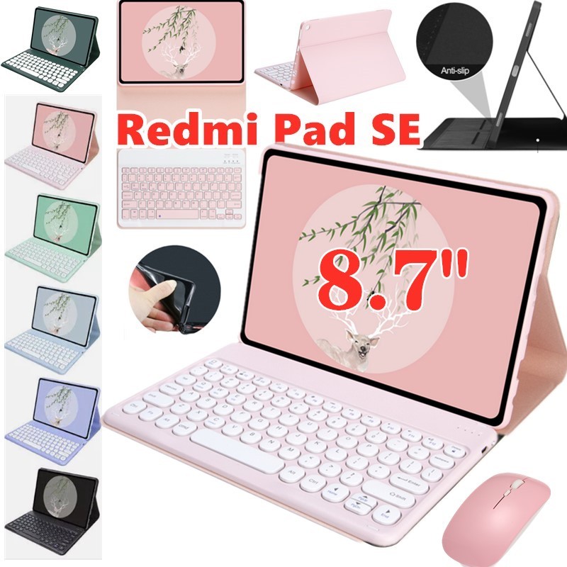 Cho Xiaomi Redmi Pad SE 4G 8.7 inch 2024 máy tính bảng Bàn phím bluetooth không dây chuột đầy màu sắc PU trường hợp bìa