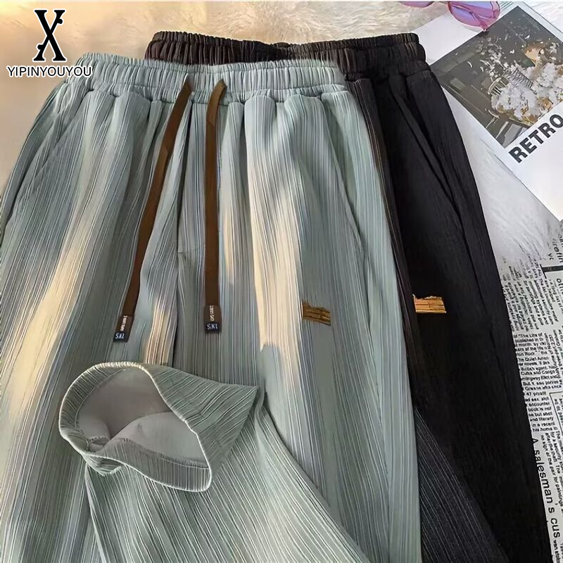  YIPINYOUYOU丨Quần nam-quần Nam Thường Ngày quần lụa băng giản dị mỏng mùa hè quần ống rộng cao cấp hợp thời trang thể thao dáng rộng quần xuông 