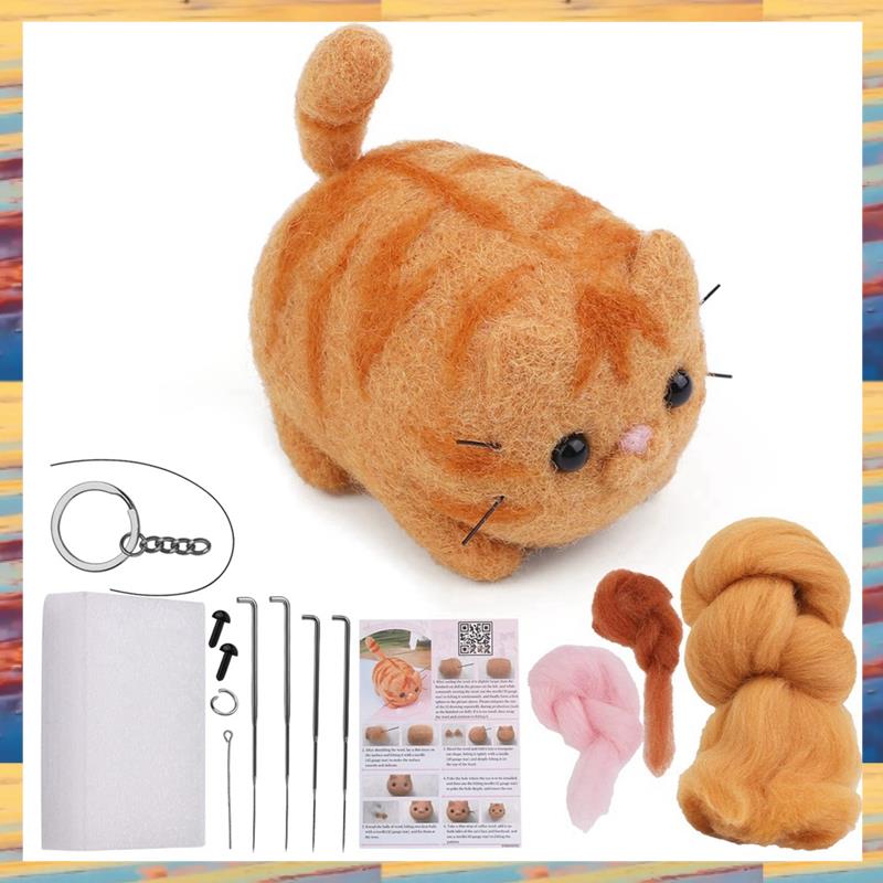 (GRSU) Animals Needle Felting Set, DIY Wool Felt Materials Set with Felting Tool Instruction for Needle Felting Craft Project
