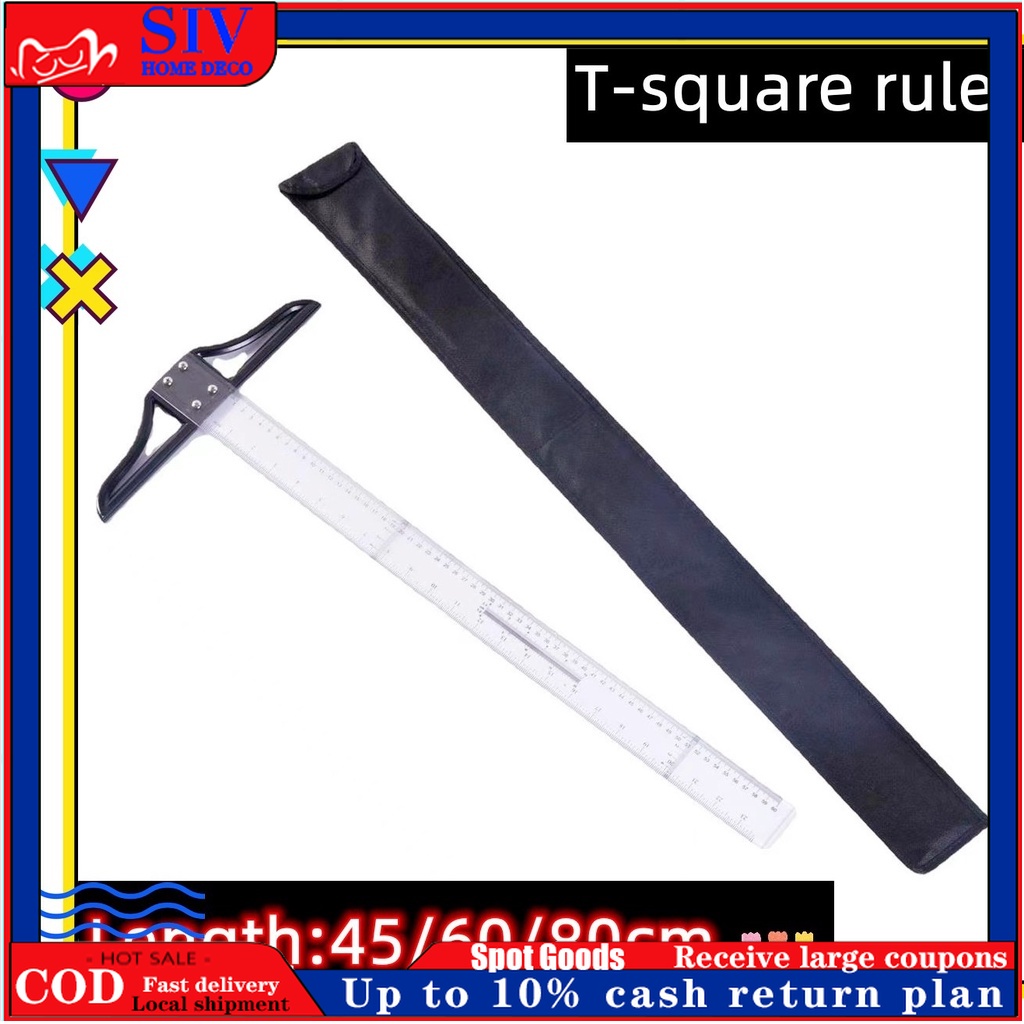 Plastic T Square Ruler - Graduated, Detachable Head SIV Home Deco