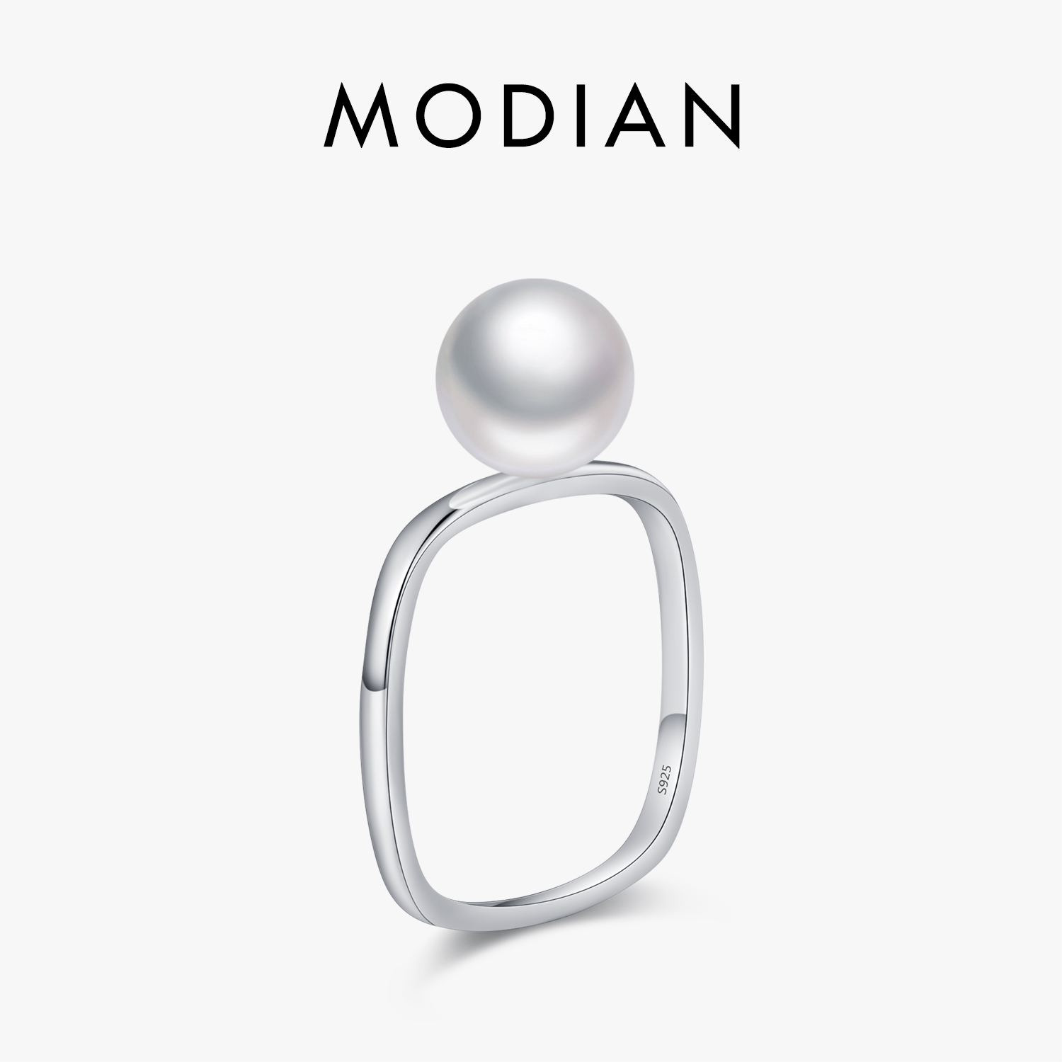 MODIAN 925 Sterling Silver Trendy Square Ring Exquisite Crystal Pearl Elegant Female Rings For Women Party Jewelry ราคา 294 บาท*ส่งฟรี