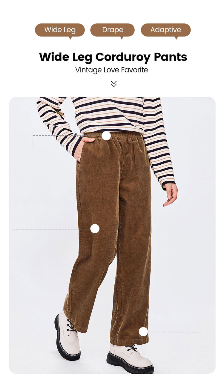 Giordano Beau Monde Women Elastic waist wide leg cotton corduroy pants Free Shipping 13412773 · v3