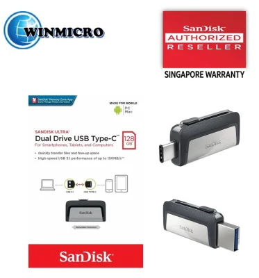 SanDisk Ultra Dual Drive 128GB USB 3.1 Type C Flash Drive 150MB/s Read Speed 60MB/s Write Speed 5 Years SG Warranty