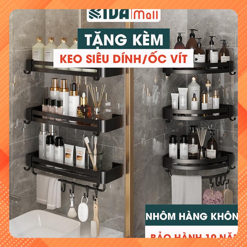 Kệ góc nhà tắm kyta chất liệu nhôm kèm giá treo khăn- không cần khoan