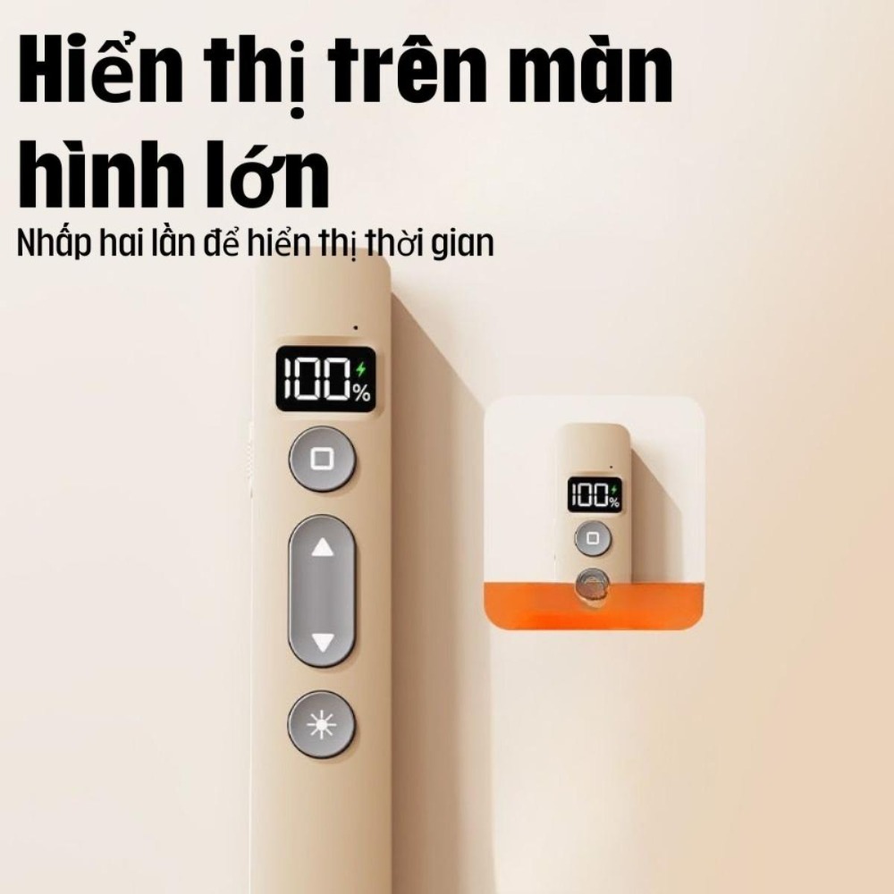 Kết nối không dây tiện lợi Điều khiển từ xa trình chiếu với màn hình hiển thị kỹ thuật số Tương thích với nhiều thiết bị: máy chiếu, TV và máy tính bảng Điều khiển từ xa đa chức năng được thiết kế dành cho người thuyết trình và giáo viên