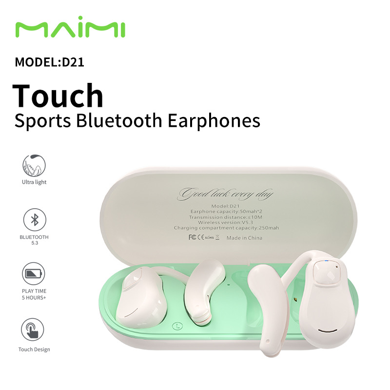 Maimi หูฟังบลูทูธ (รุ่น D21) หูฟังไร้สาย Sports สวมใส่แน่น เสียงดี เบสนุ่ม ไมค์ชัด มาพร้องบลูทูธ5.3 แบตเตอรี่อึดทน กันน้ำได้ดี สินค้ารับประกัน1ปี ราคา 502 บาท*ส่งฟรี