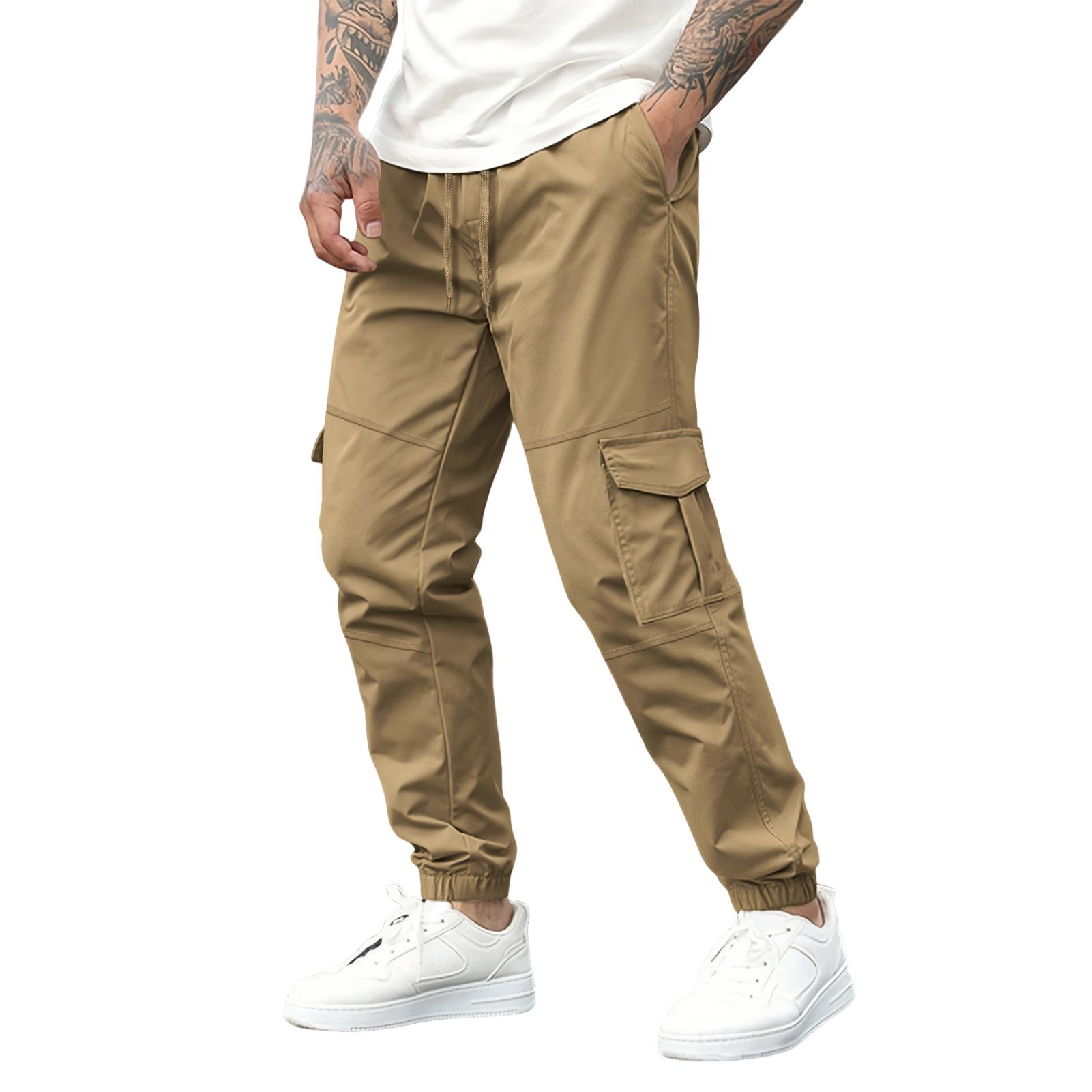 UHH Men Casual Overalls Pants Leg-tie Pants for Men Men's Casual Jogger Pants with Drawstring Pockets – Lightweight Slim Fit Workout Running Hiking Trousers for Summer Outdoor Activities - 4