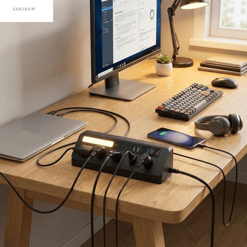 SEKINEW 3 màu Thanh sạc để bàn Kích hoạt bằng cảm ứng 2AC 2USB Ổ cắm điện đa năng Sạc an toàn Nhỏ gọn, dễ mang theo Sạc đèn ngủ Khu vực làm việc tại nhà Giá 610,474 Đồng*Miễn phí vận chuyển