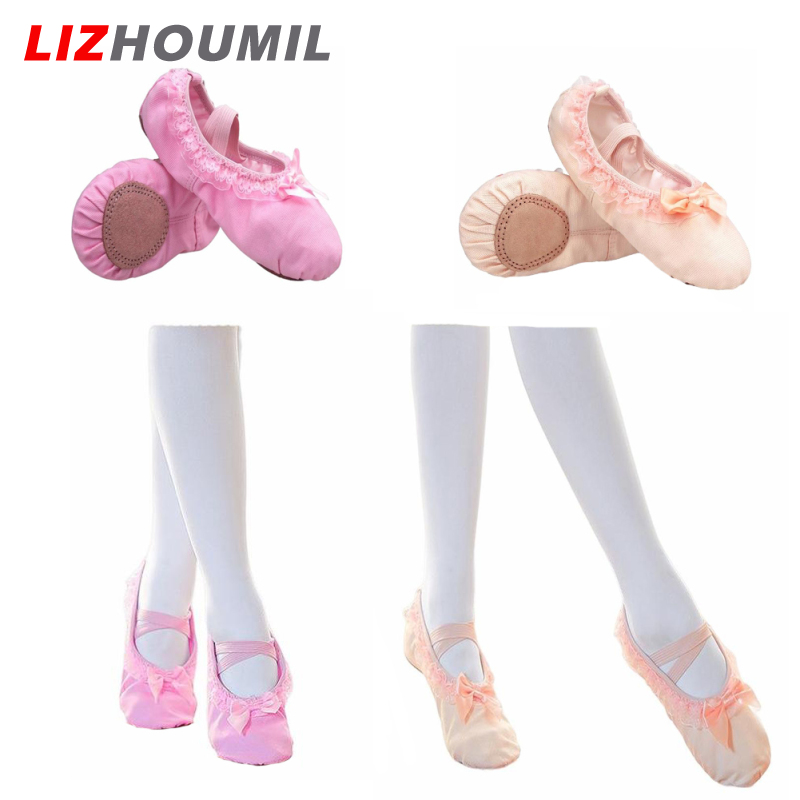 LIZHOUMIL Ballet Shoes For Girls Ballet Slippers Soft Cowhide Sole Dance Shoes Bowknot Lace Trim Yoga Shoes ราคา 158 บาท*ส่งฟรี