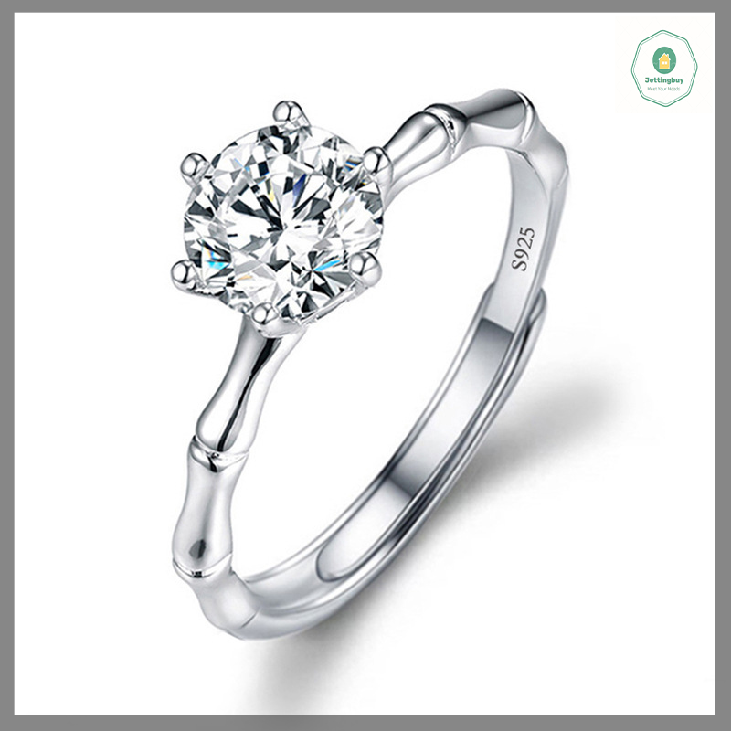 【Jettingbuy】 Hot Sale Moissanite engagement Finger Nhẫn dát kim cương mở vòng cho phụ nữ 925 Bạc LỜI HỨA đám cưới có thể điều chỉnh nhẫn đồ trang sức mỹ