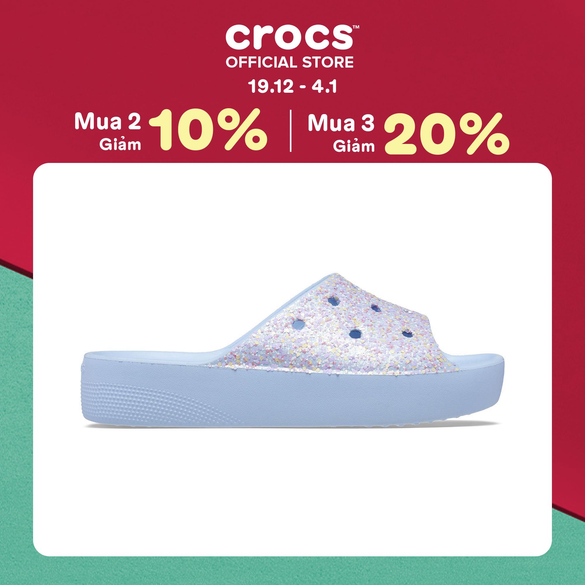  Dép Quai Ngang Nữ Crocs Classic Platform Glitter - Blue Calcite 