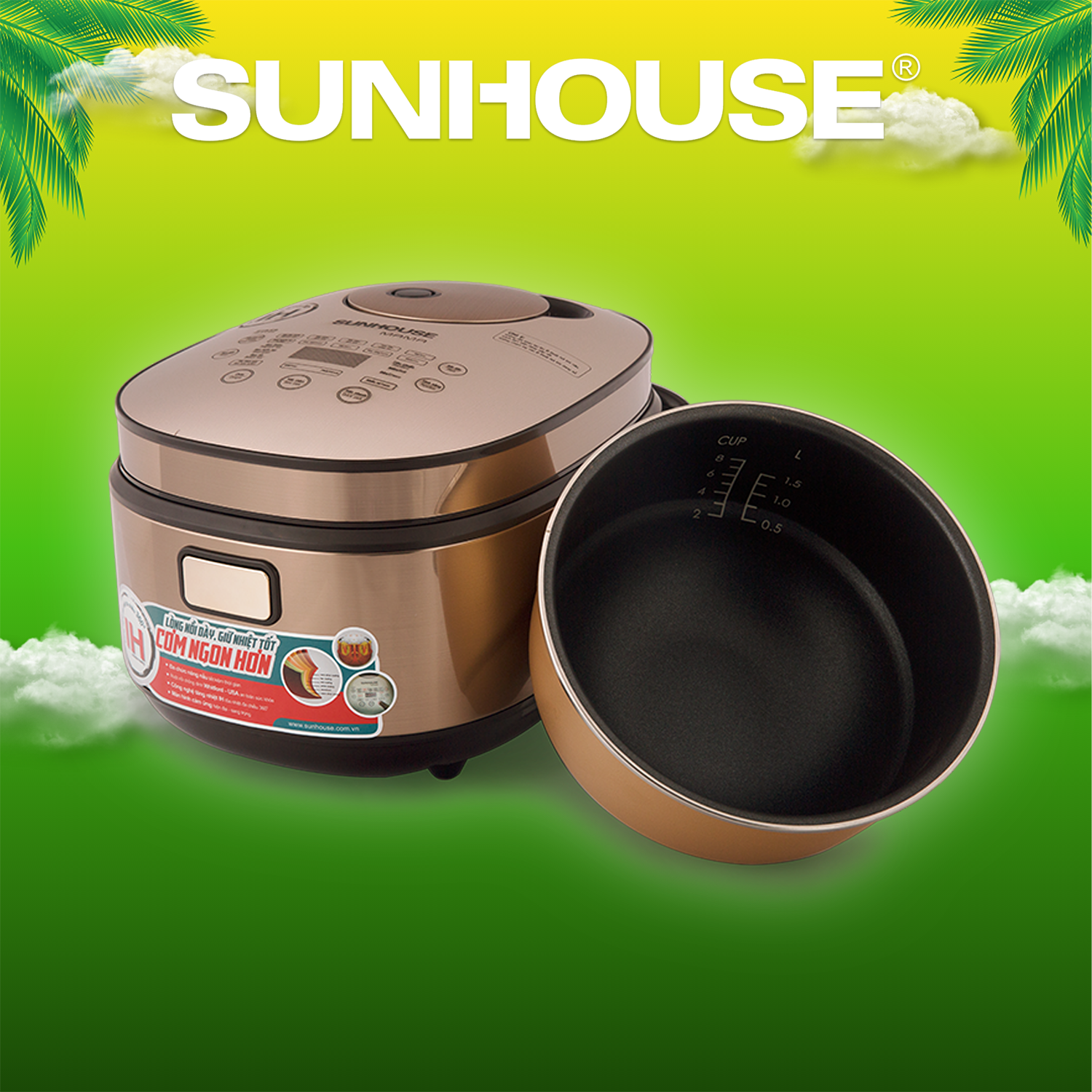 Nồi cơm điện cao tần 1.5l sunhouse mama shd8955 - bảo hành chính hãng 24 tháng