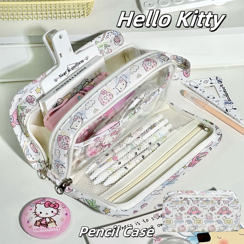 New Hello Kitty Printed Multi-layer Pain Bag Pencil Case Student Cute Large Capacity Multi-functional Girls' Storage Stationery Bag