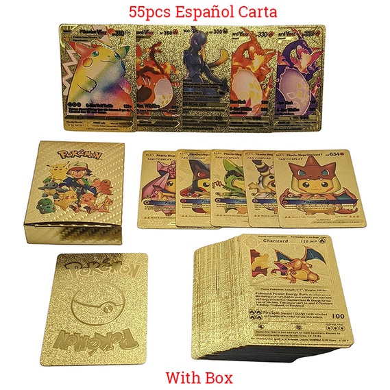Pokemon thẻ kim loại Vmax gói thẻ Pokemon Mew GX vàng bạc Charizard đặt thẻ Pokemon Tiếng Anh Pikach