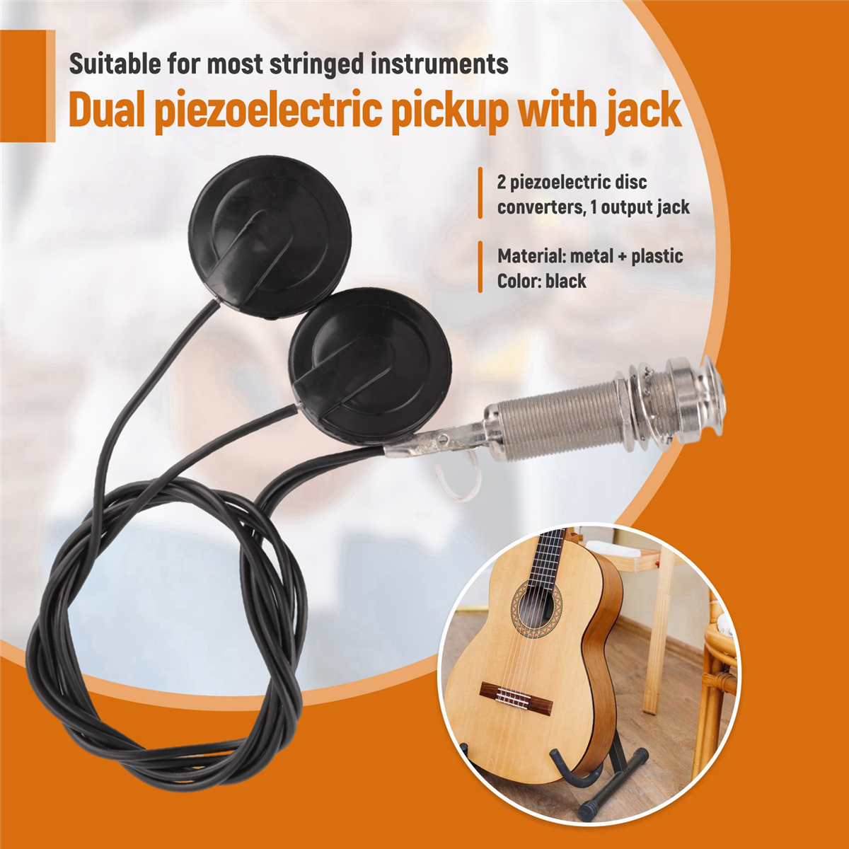21-INCHES Wire Length 1/4 Inch Output Jack 2 In 1 Piezo Pickup Disc Transducer for Guitar Violin Ukulele Mandolin Banjo Cello(with cover)
