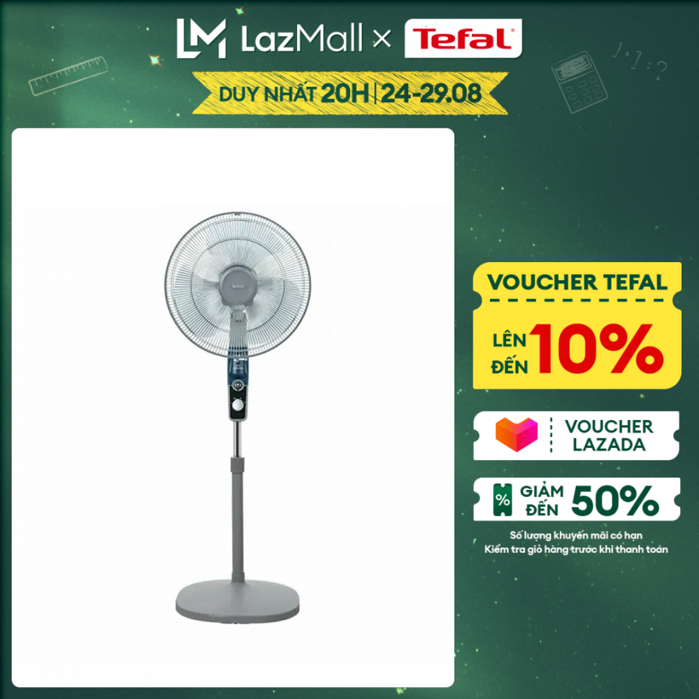 Quạt đứng kết hợp chức năng đuổi muỗi Tefal Essential VH442790, màu xám- Gian hàng chính hãng bảo hành 2 năm