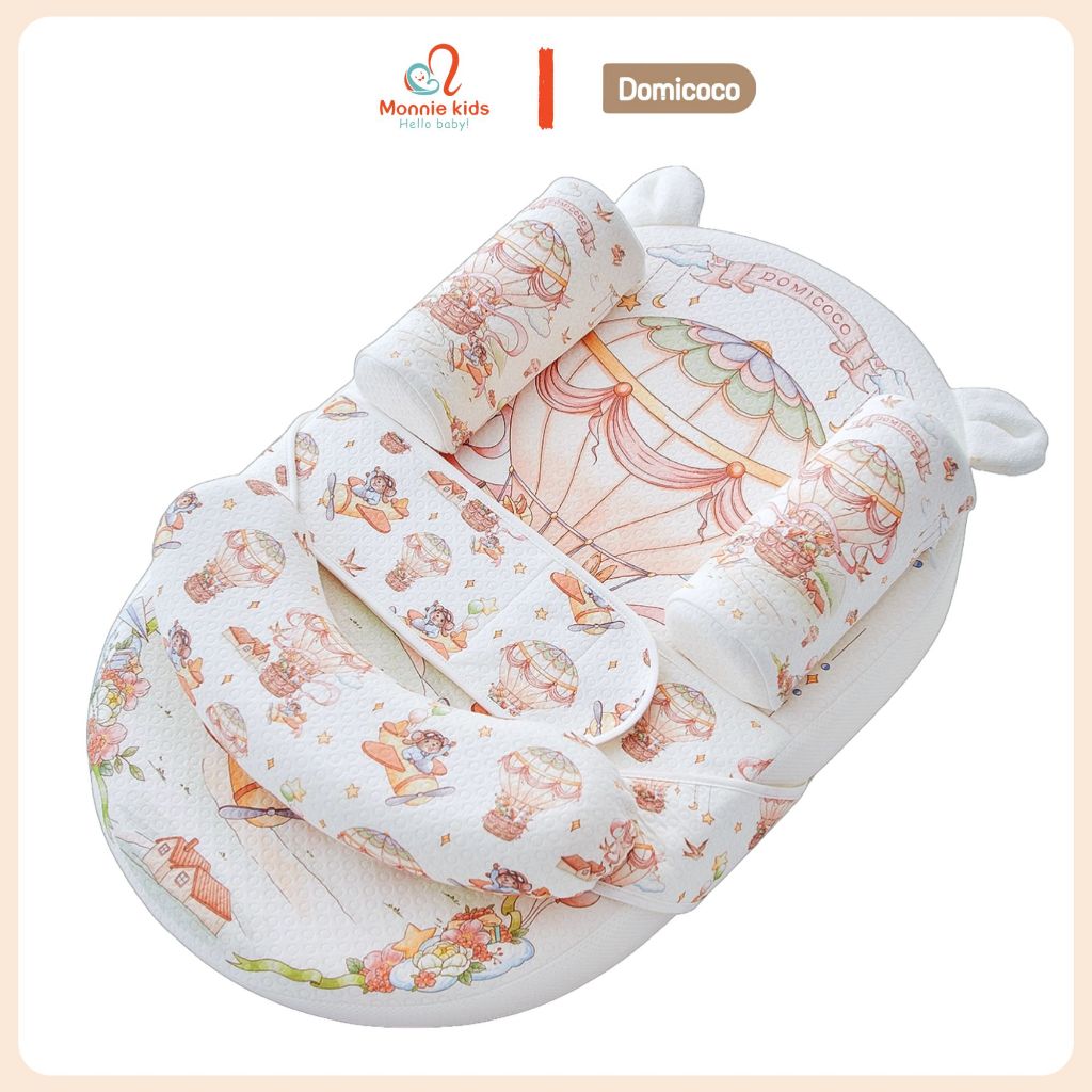 Đệm nằm đa năng Domicoco cho bé 70x50cm, gối chống trào ngược trẻ em an toàn cao cấp - Monnie Kids