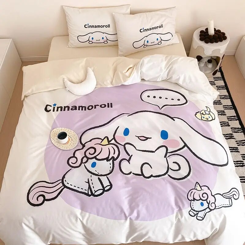 Sanrios Anime Series Phim Hoạt Hình cinnamorol Kuromi Giường Ba bộ chi tiết Dễ Thương Bông Bộ Đồ Giường vỏ chăn Ga trải giường Gối