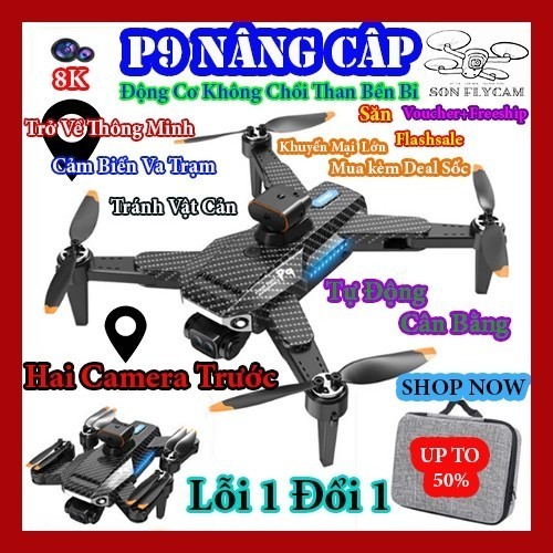 FIycam P9 Carbon Giá Rẻ Trang Bị Hai Camera Trước 8k, Cảm Biến Chống Va Chạm Trên Không, Động Cơ Không Chổi Than Bền Bỉ