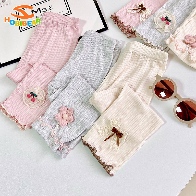 HOBIBEAR Children's pants, girls' leggings, pure cotton boneless leggings, girls' thin lace bow slim fit pants,Slim-fit pants ราคา  136 บาท*ส่งฟรี