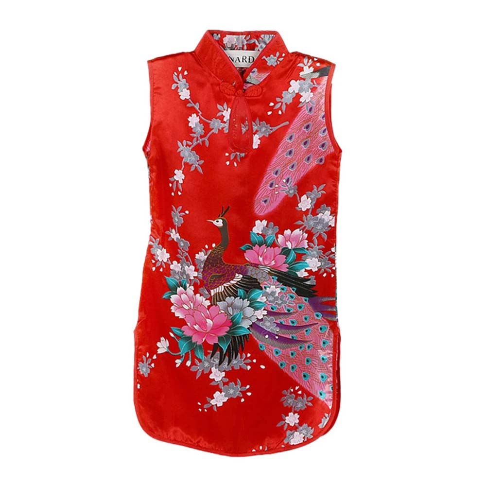 ADOP Dễ thương Mảnh mai Qipao Các cô gái Phong cách Trung Quốc Con công Trang phục truyền thống Quần áo mùa hè Áo dài trẻ em Váy sườn xám - 3