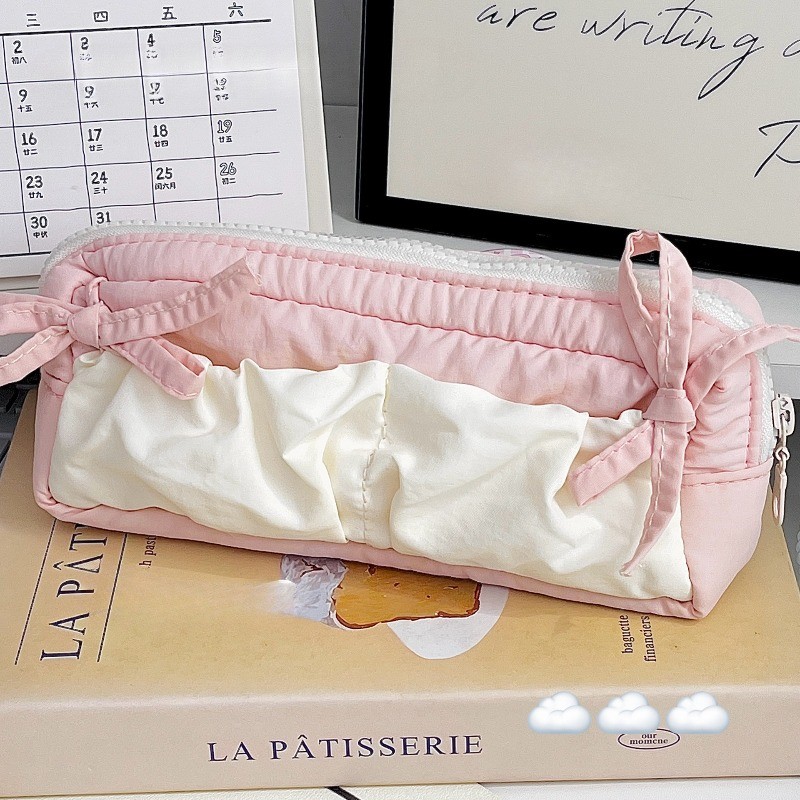 COD Tempat Pensil Imut Awan Pita Pink Tempat Pouch Pillow Korea Kotak Dengan Kapasitas Yang Luas Kotak Pensil Wanita Remaja Imut Untuk Sekolah & Kantor