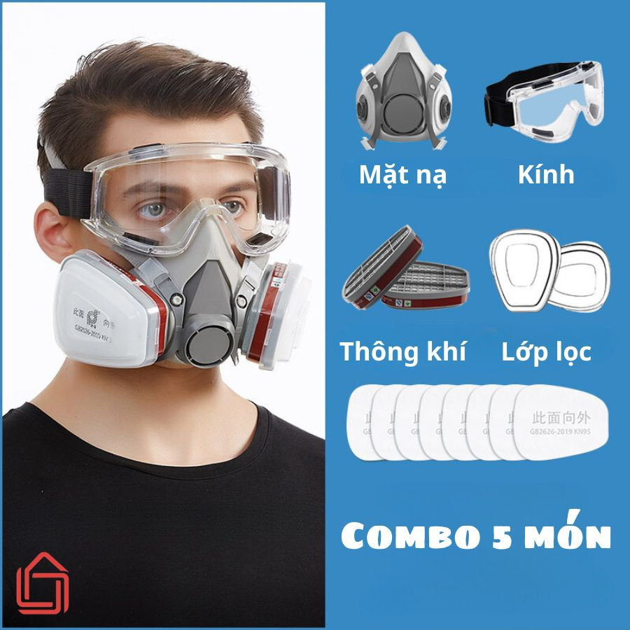 Mặt nạ chống khói, khí độc kèm kính, mặt nạ phòng độc, chống bụi, chống hơi độc hại, hóa chất