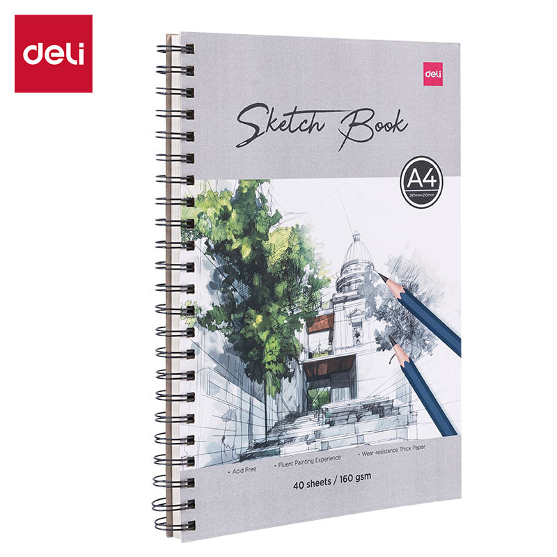 Deli Sketch Paper A4 80 Pages 160gsm Drawing Book Thick Paper Professional Sketchbook for Artist