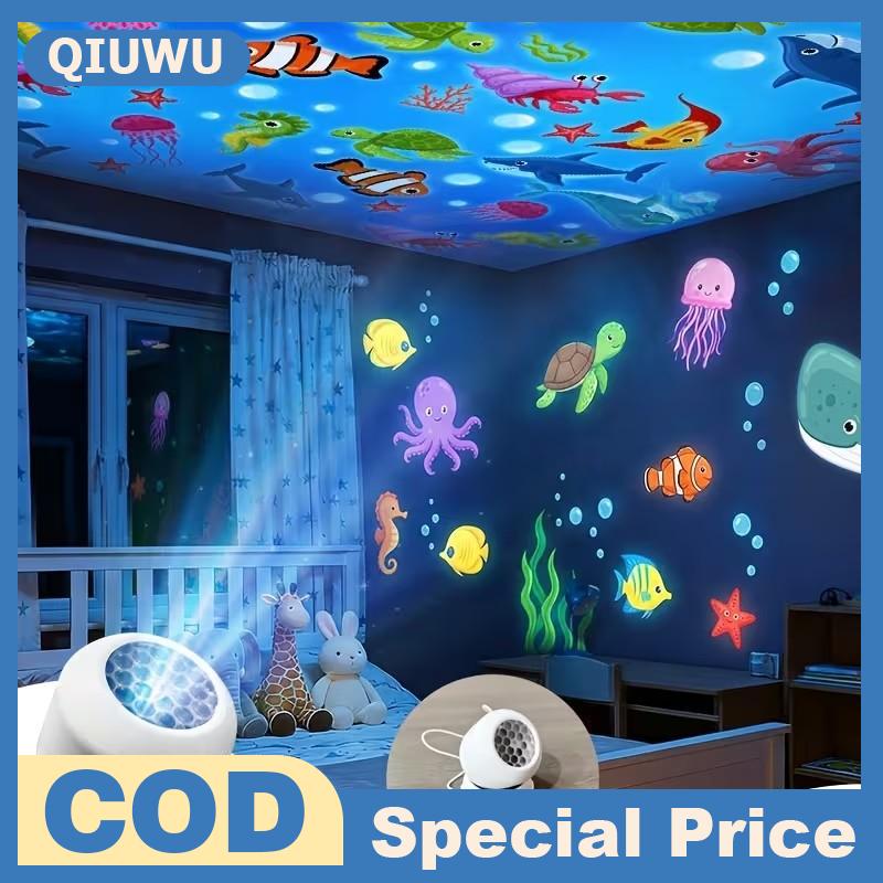 QIUWU Led Đầy Sao Đại Dương Chiếu Ánh Sáng Ban Đêm Màu Sắc Thay Đổi Năng Động Xoay Chiếu Đèn Cho Phòng Trò Chơi Trẻ Em Quà Tặng