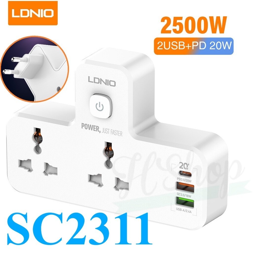 Ổ điện LDNIO 65W 20W 30W SC5415 Sc1418 Sc18 Sc10610 Sc5319 nhiều cổng 2500w - Sạc nhanh Type C PD3