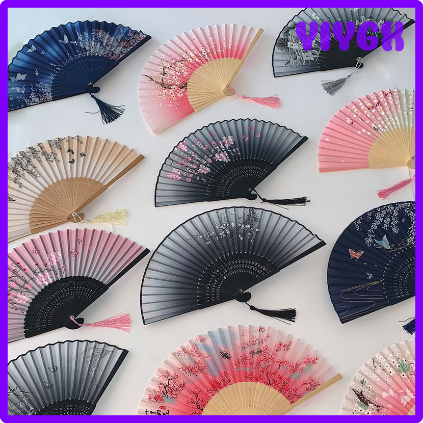 [YIYGX] Hand Gehouden Fans Zijde Bamboe Opvouwbare Fan Chinese Japanse Elegante Vintage Stof Fans Patroon Kunst Ambachtelijke Bruiloftsfeest Decoratie ✬✫✩