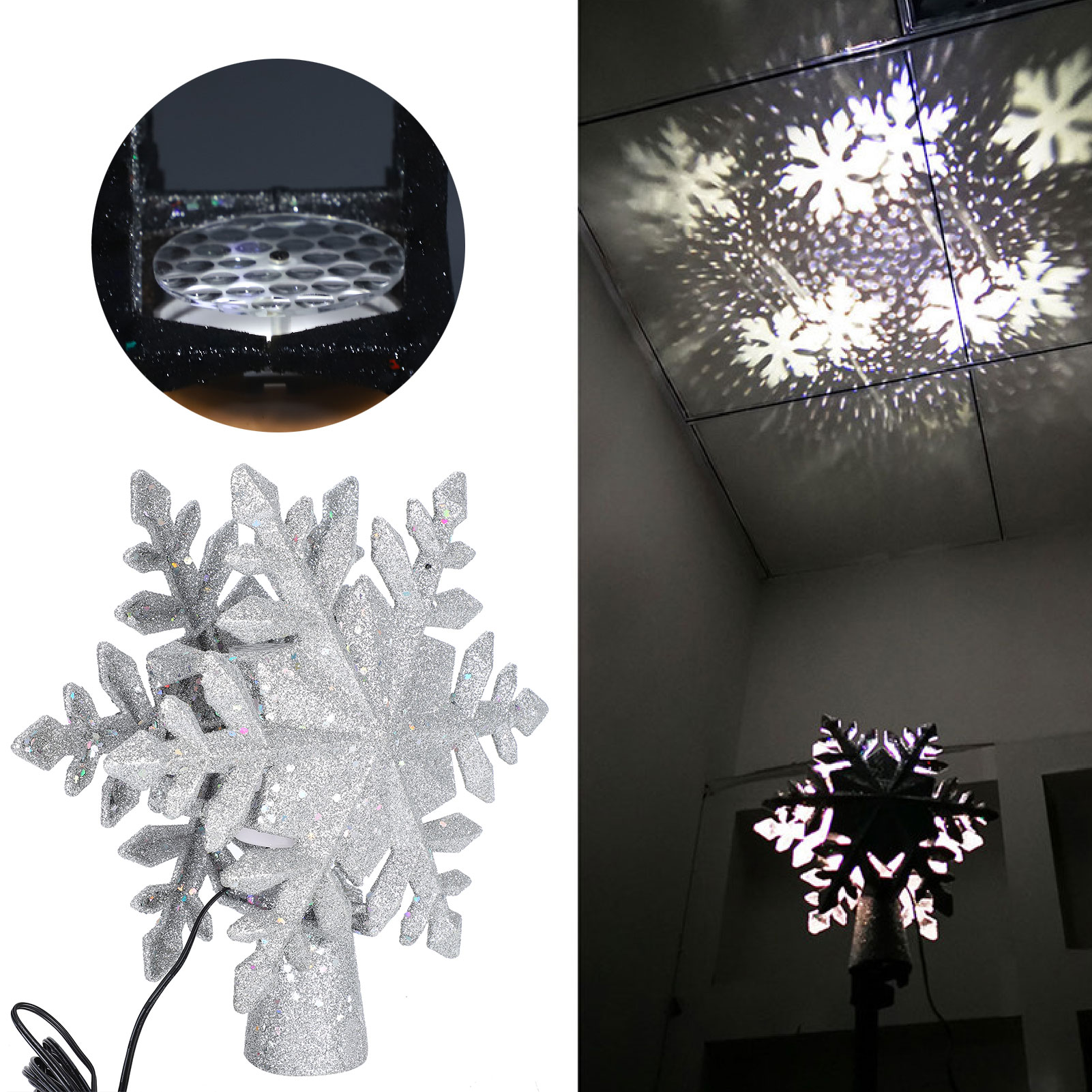 Led bông tuyết đèn chiếu bạc Cây giáng sinh xoay bão tuyết Đèn trang trí