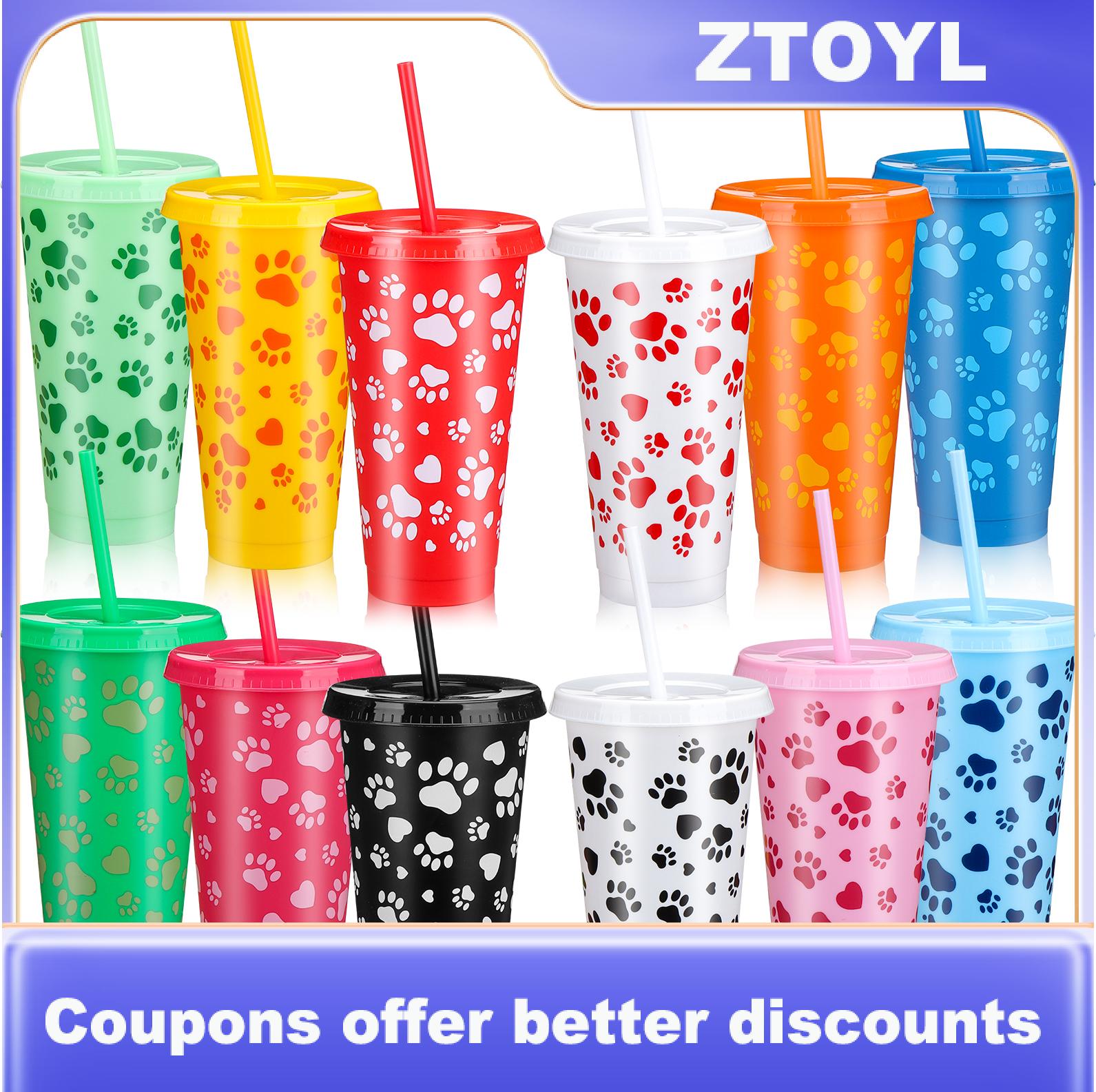 【ZTOYL】 ถ้วยตีนสุนัขพร้อมหลอดและฝาปิดแก้วน้ำดื่มพลาสติกขนาด24ออนซ์ใช้ซ้ำได้12ชิ้นสำหรับงานวันเกิดงานรับขวัญลูกสุนัข ราคา 314 บาท*ส่งฟรี