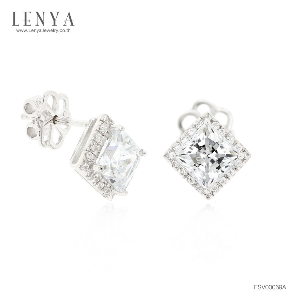 Lenya Cz Earrings from Swarovski, Cute Square Shape, Size 4 Mm, 925 Sterling Silver, White Gold Plated. ราคา 4,275 บาท*ส่งฟรี
